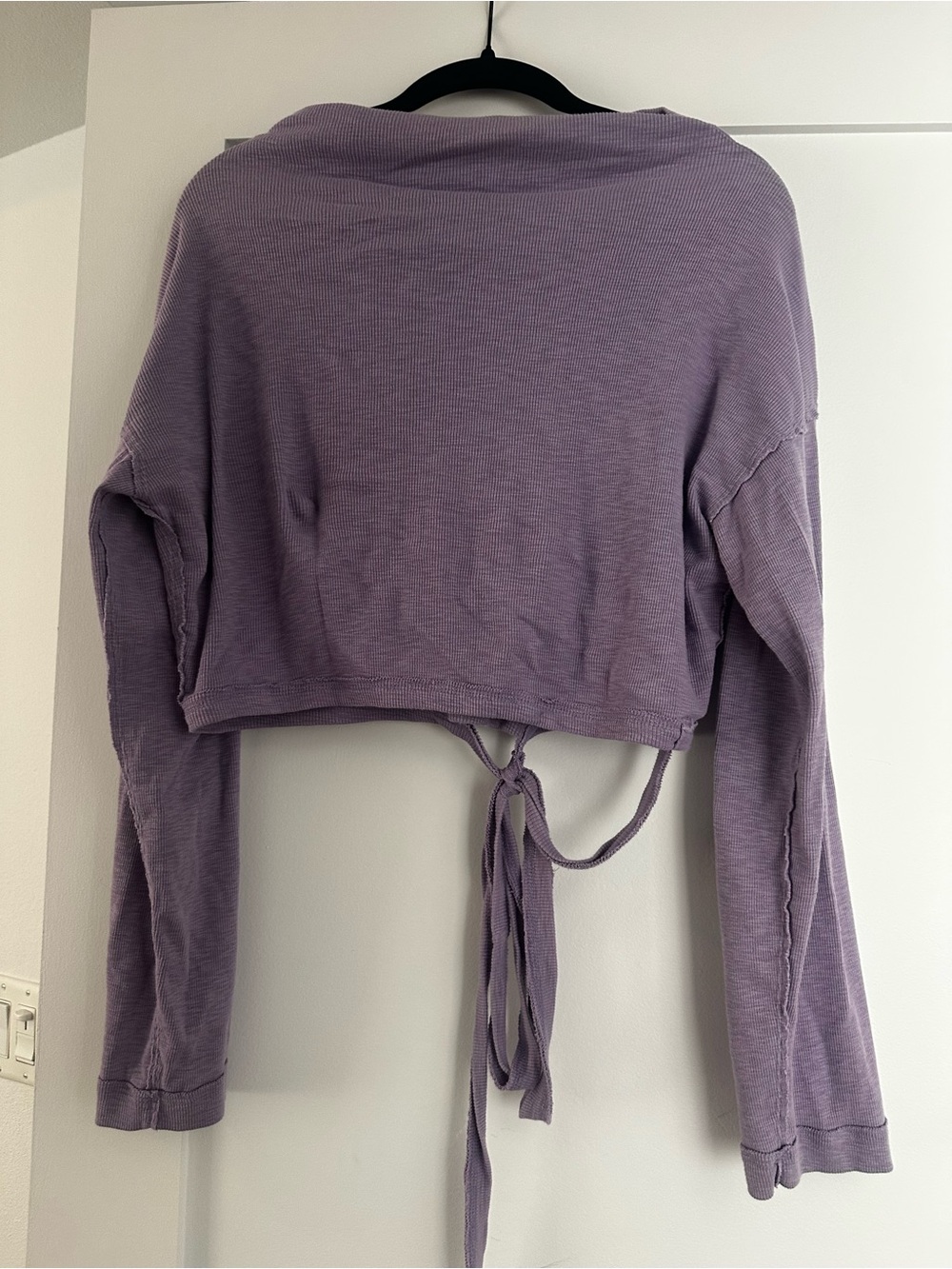 We The Free Lavender Ribbed Cropped Tie-Back Top